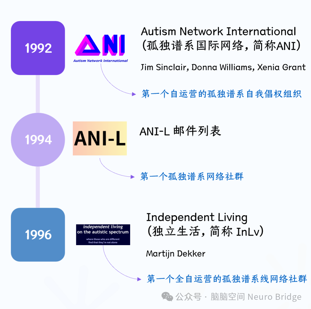 图片内容:早期孤独谱系互联网社群发展示意图